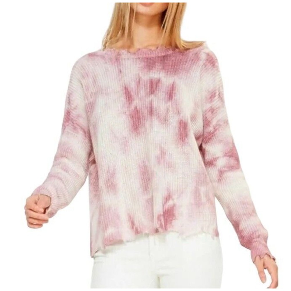 Fate Distressed Sweater Cropped Oversized Neutral Sweater Womens Size M Boho Dye